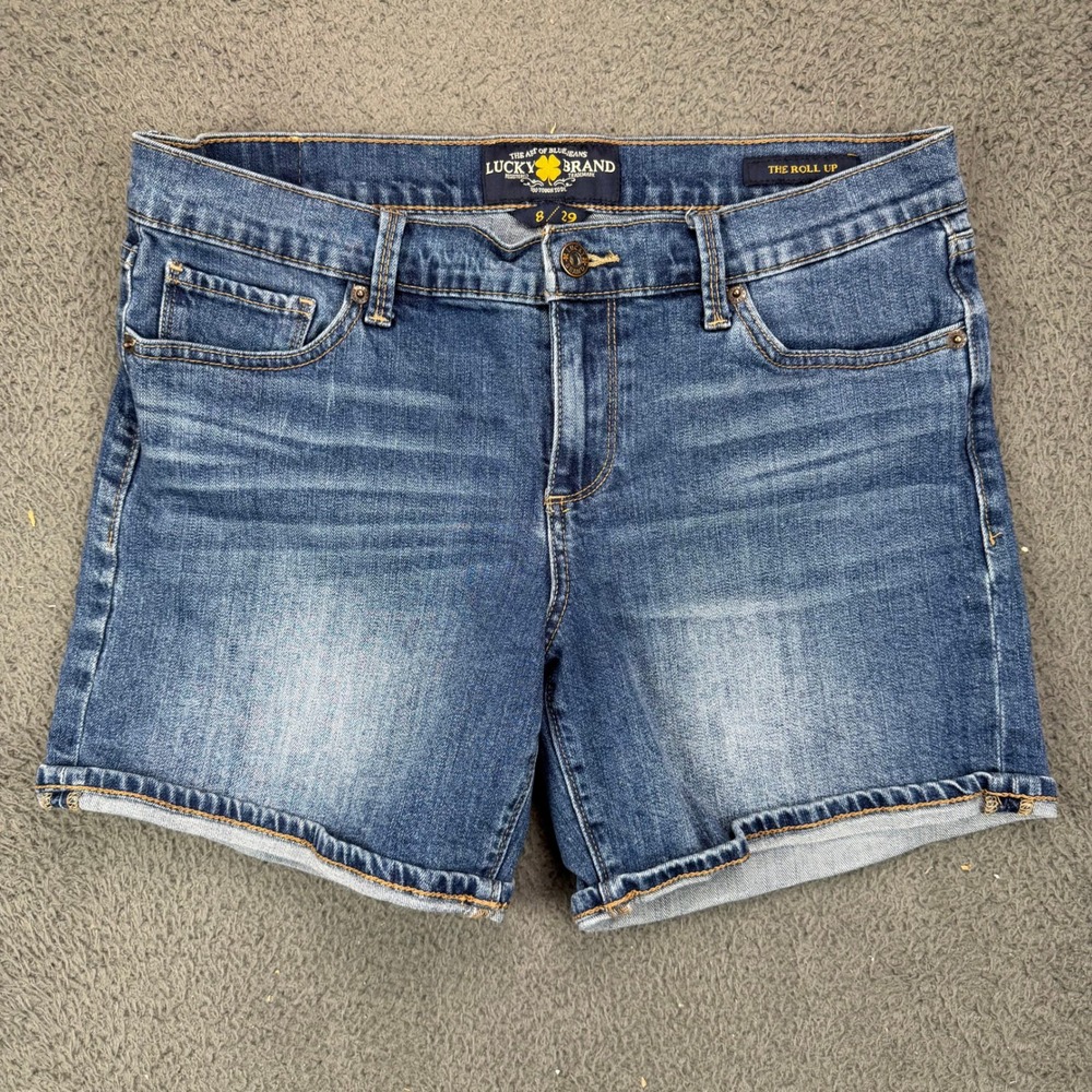 Lucky Brand The Roll Up Denim Shorts Womens 8/29 Blue‎ Medium Wash Stretch Boho